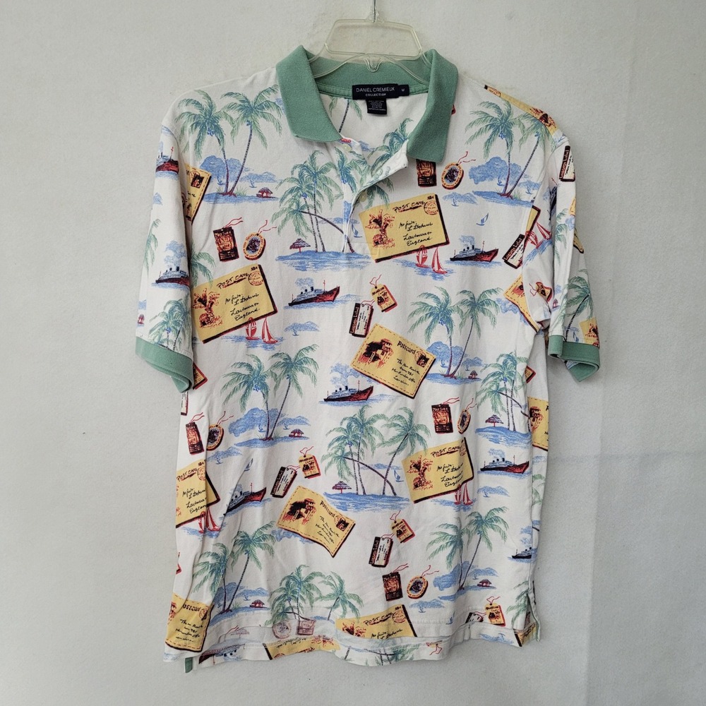 Daniel Cremieux Collection Mens Palm‎ Tree Postcard Polo Shirt Medium Vacation